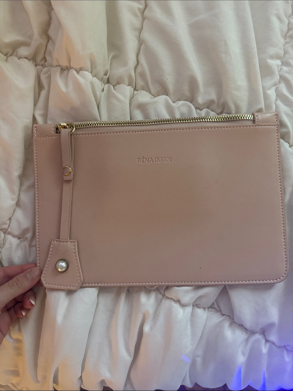 Rena Iman Blush Pink Leather Zip Pouch